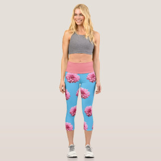 Rosa Dahlia-Blume Capri Leggings