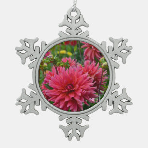 Rosa Dahlia-Blume drucken Weihnachtsschmuck Schneeflocken Zinn-Ornament