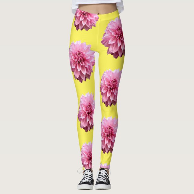 Rosa Dahlia-Blume Leggings (Vorderseite)