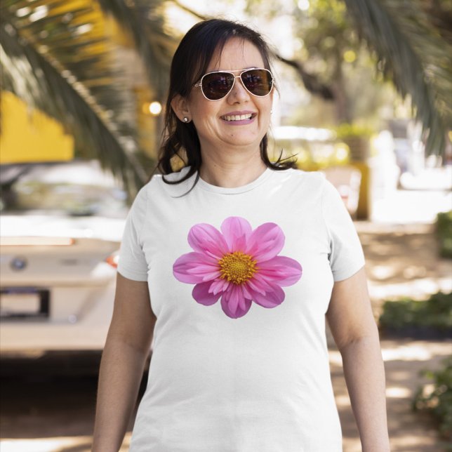 Rosa Dahlia-Blume mit gelbem Zentrum T-Shirt (Von Creator hochgeladen)