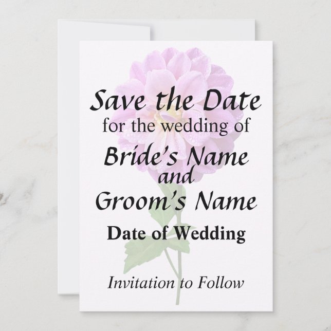 Rosa Dahlia mit Taube Save The Date (Vorderseite)