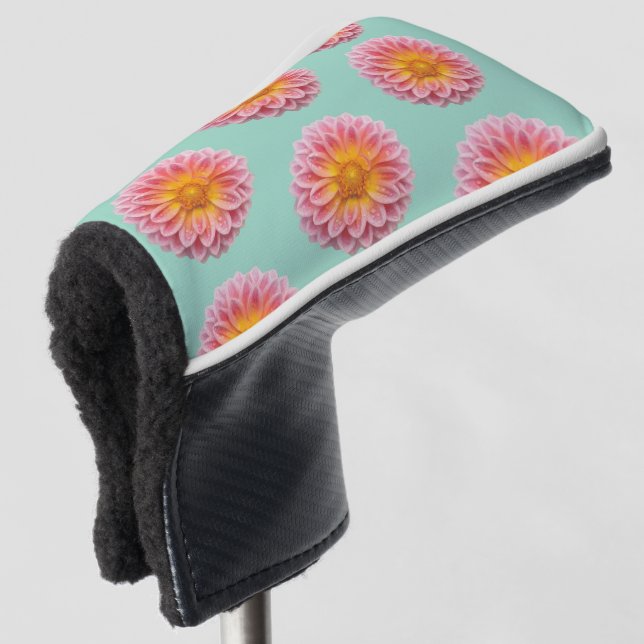 Rosa Dahlia- und Taubentropfen Golf Headcover (3/4 Vorderseite)
