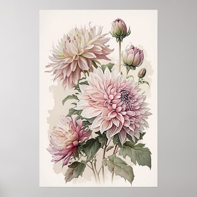 Rosa Dahlias Blume Art Print Poster (Vorne)
