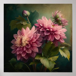 Rosa Dahlias Blume Art Print Poster