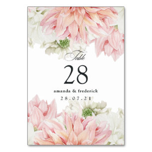 Rosa Dahlien Florale Hochzeit Tischnummer