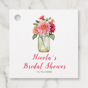 Rosa Dahlien Mason Jar Brautparty Geschenkanhänger