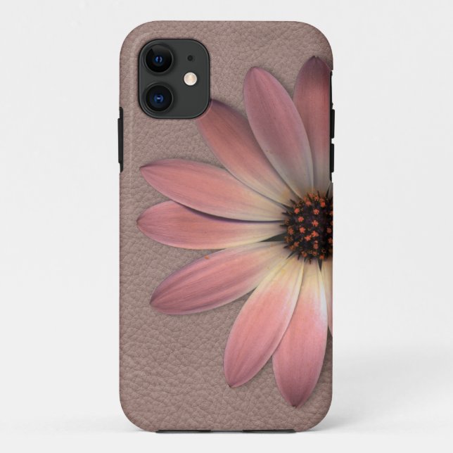 Rosa Daisy auf Taupe Leather Print Case-Mate iPhone Hülle (Rückseite)