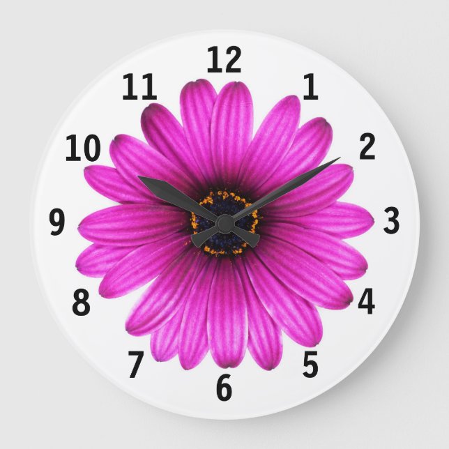 Rosa Daisy-Blume-Uhr Große Wanduhr (Vorderseite)