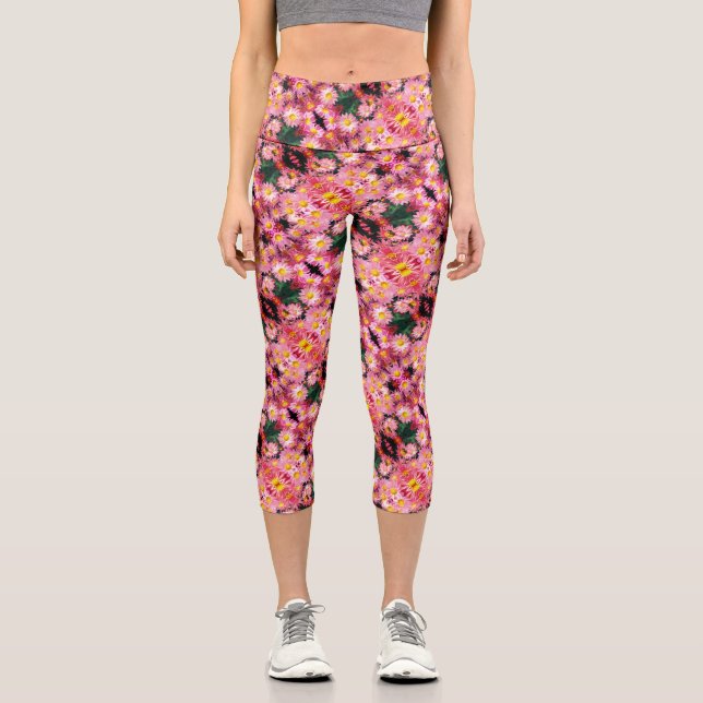 Rosa Daisy Blume und Hummelmuster Capri Leggings (Vorderseite)