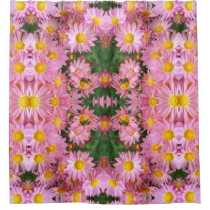 Rosa Daisy Blume und Hummelmuster Duschvorhang