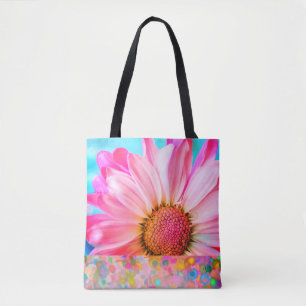 Rosa Daisy-Blume und Polka-Punkt-Tasche