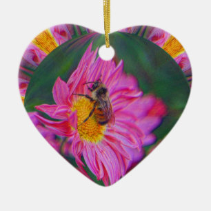 Rosa Daisy Bumble Bee Abstrakte Art Ornament