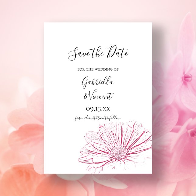Rosa Daisy-Effekt Blumenhochzeit Sichern Sie das D Save The Date (Von Creator hochgeladen)