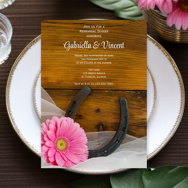 Rosa Daisy und Hufeisen Western Probe Abendessen Einladung (Von Creator hochgeladen)