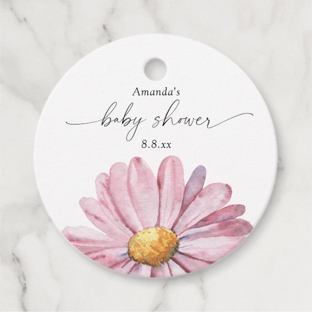 Rosa Daisy Wildblume - Babydusche Geschenkanhänger (Vorderseite)