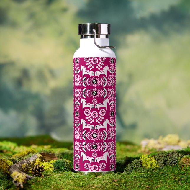 Rosa Dala Schwedisches Pferdemuster Trinkflasche (Außenbereich (gedreht))