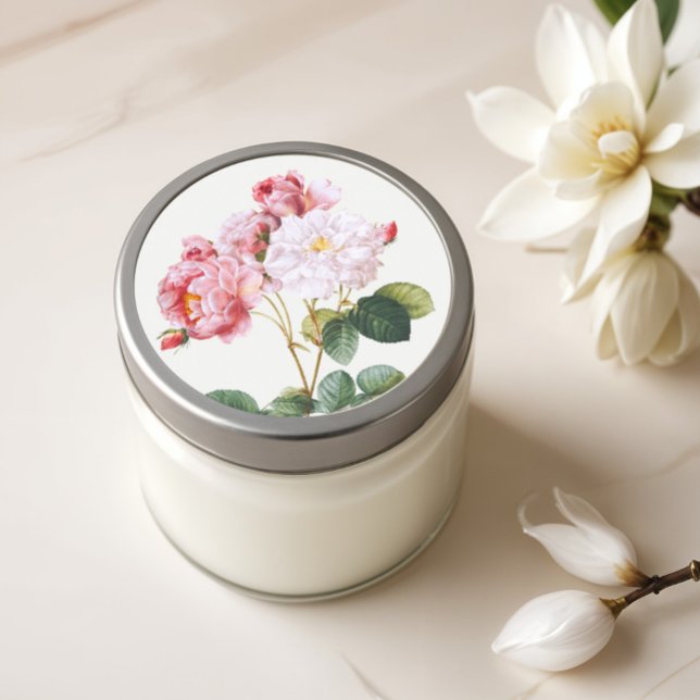 Rosa Damascena, Vintage Blüte Runder Aufkleber (Von Creator hochgeladen)