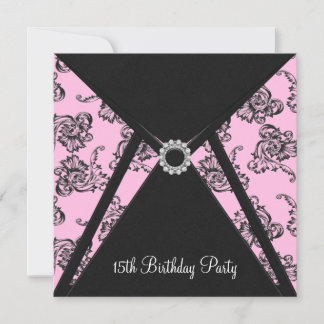 Rosa Damask 15. Geburtstagsparty Einladung