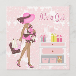 Rosa Damask Baby Girl Dusche Einladungen