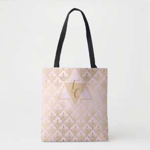 Rosa Damask Elegante Monogramm-Tasche