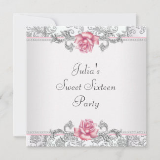 Rosa Damask Hübsch Pink 16 . Geburtstag Party Einladung