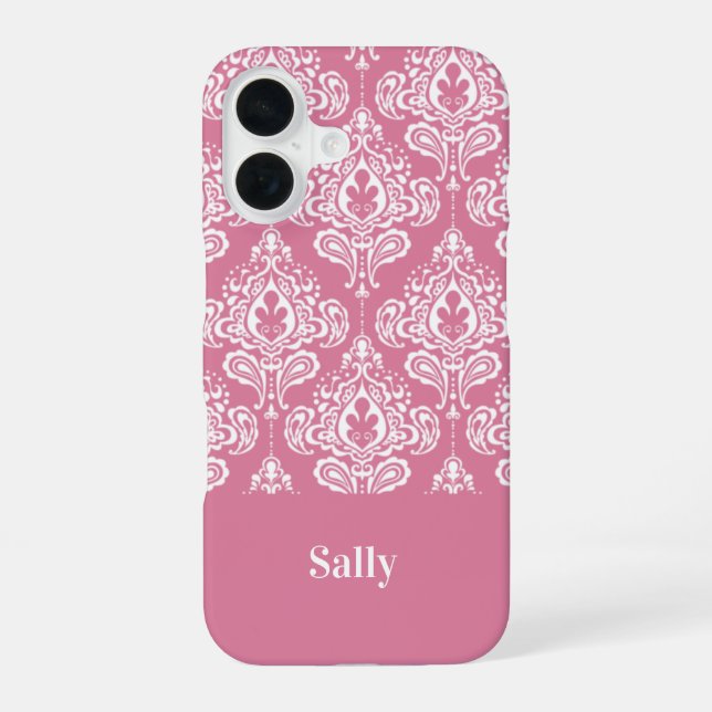 Rosa Damask iPhone 16 Hülle (Rückseite)