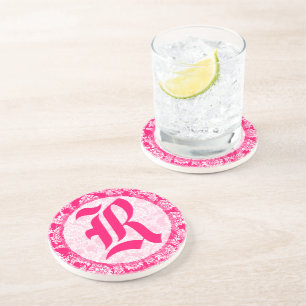 Rosa Damask Monogram Wedding Anniversary Untersetz Untersetzer
