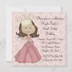 Rosa Damask Prinzessin Sweet 16 Party Einladung
