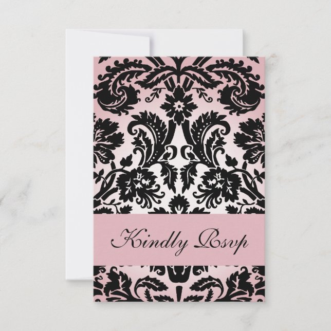 Rosa Damask RSVP Card für Square Wedite Einladung (Vorderseite)