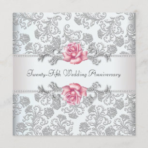 Rosa Damask Silver 25. Hochzeitstag Einladung