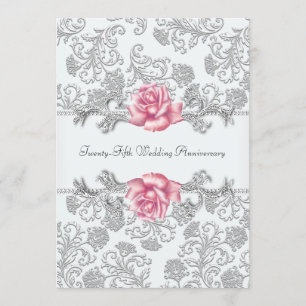 Rosa Damask Silver 25. Hochzeitstag Einladung