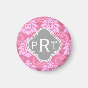 Rosa Damask Trio Monogram Magnet