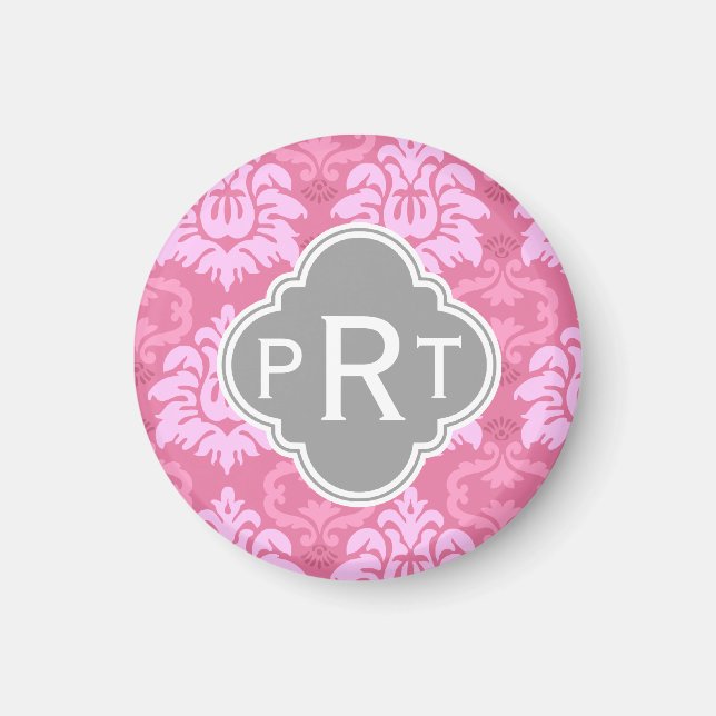 Rosa Damask Trio Monogram Magnet (Vorne)