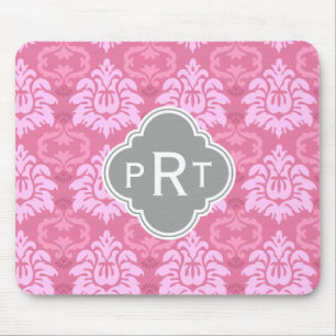 Rosa Damask Trio Monogram Mousepad