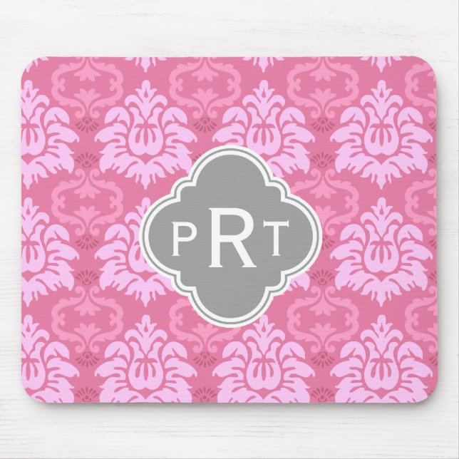 Rosa Damask Trio Monogram Mousepad (Vorne)