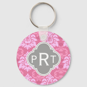 Rosa Damask Trio Monogram Schlüsselanhänger