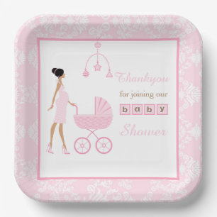 Rosa Damaske Afrikanische Amerikanerin Babydusche Pappteller