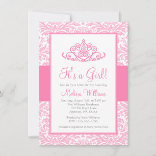 Rosa Damaske Princess Crown Girl Babydusche Einladung