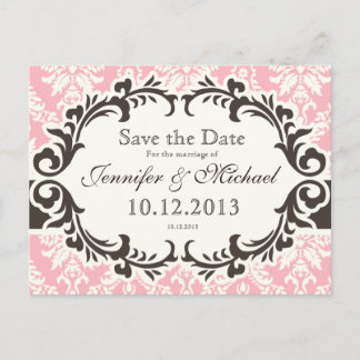 Rosa Damaske Save the Date Postkarte
