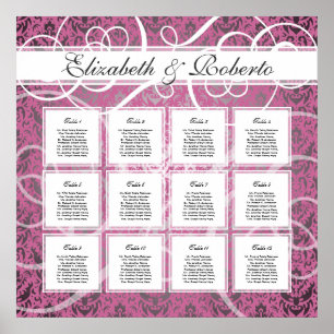 Rosa Damaskus 12 Tabelle Hochzeitsplan Poster