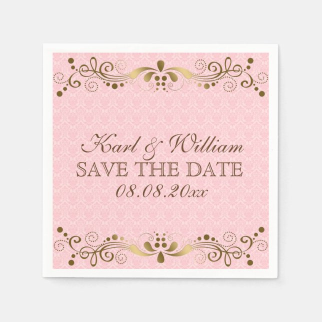 Rosa Damaskus und goldene Spitze Serviette (Vorderseite)