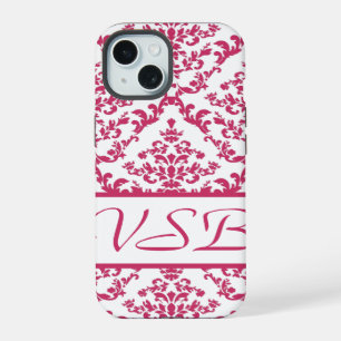 Rosa Damast #4 mit Monogramm bei VictoriaShaylee iPhone 15 Hülle