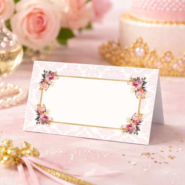 Rosa Damast Blumen Prinzessin Märchenwelt Platzkarte (Storybook Princess Place Cards
)