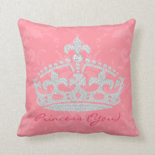 Rosa Damast-Diamant-Prinzessin Crown Pillow Kissen