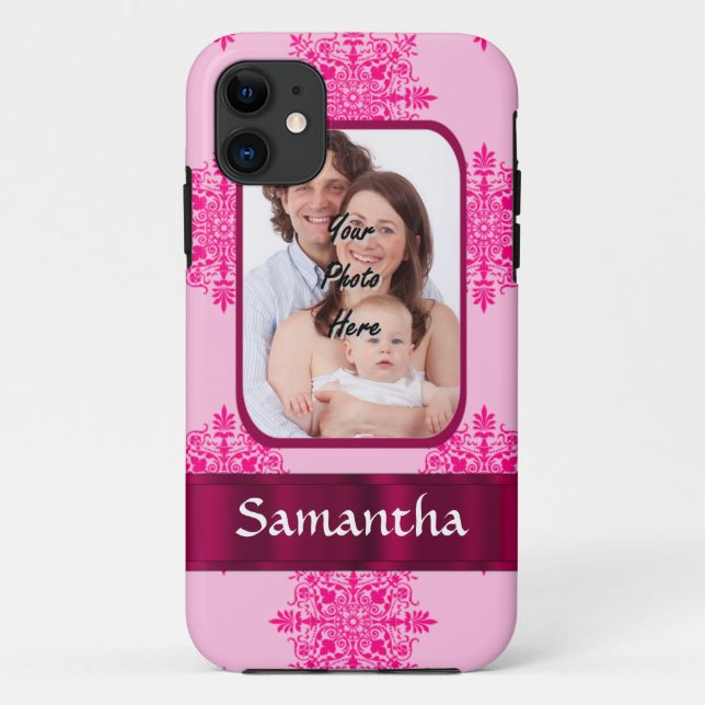 Rosa Damast-Fotoschablone Case-Mate iPhone Hülle (Rückseite)