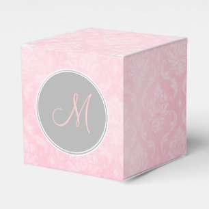 Rosa Damast-grauer Monogramm-Bevorzugungs-Kasten Geschenkschachtel
