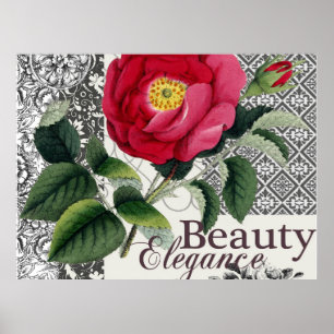 Rosa Damast Hübsche Blumen Antiquität Poster