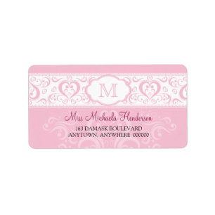 Rosa Damast-Monogramm-Adressen-Etikett Adressaufkleber