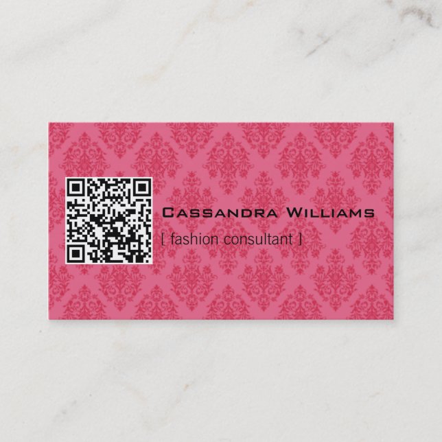 Rosa Damast QR CODE Visitenkarten Visitenkarte (Vorderseite)