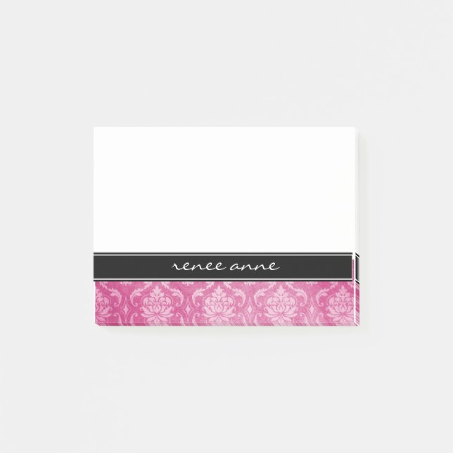 Rosa Damast-Schwarzes personalisierte Posten-it® Post-it Klebezettel (Vorderseite)